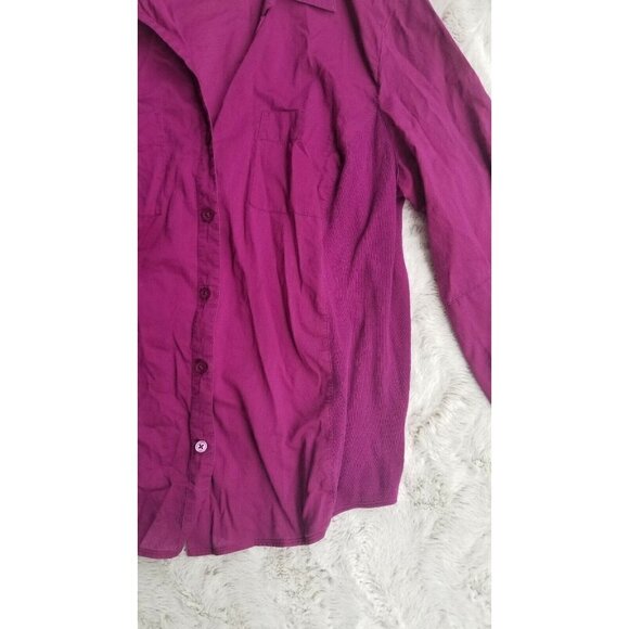 ✨️CL Ann Taylor Purple Lightweight Button Collar Ribbed Sides Blouse Size 14 - Picture 3 of 9